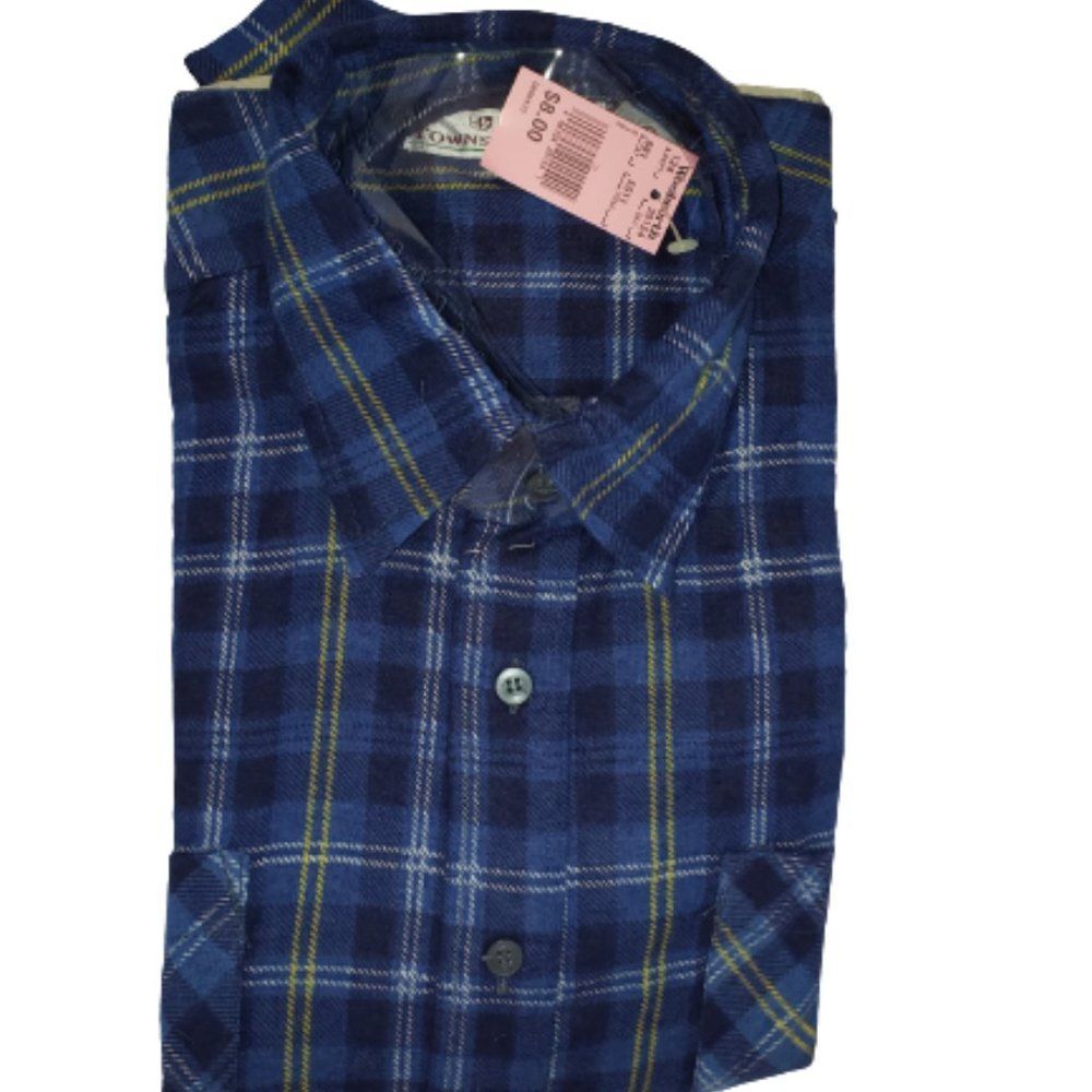 NWT Vintage 80s Woolworth Townsend & Lake Blue Flannel Shirt Sz L Grunge Punk